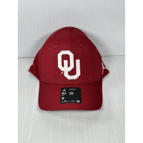 Size M/L Oklahoma Sooners Hat Red Jordan Club Cap Hook & Loop Strapback NWT - Picture 1 of 5